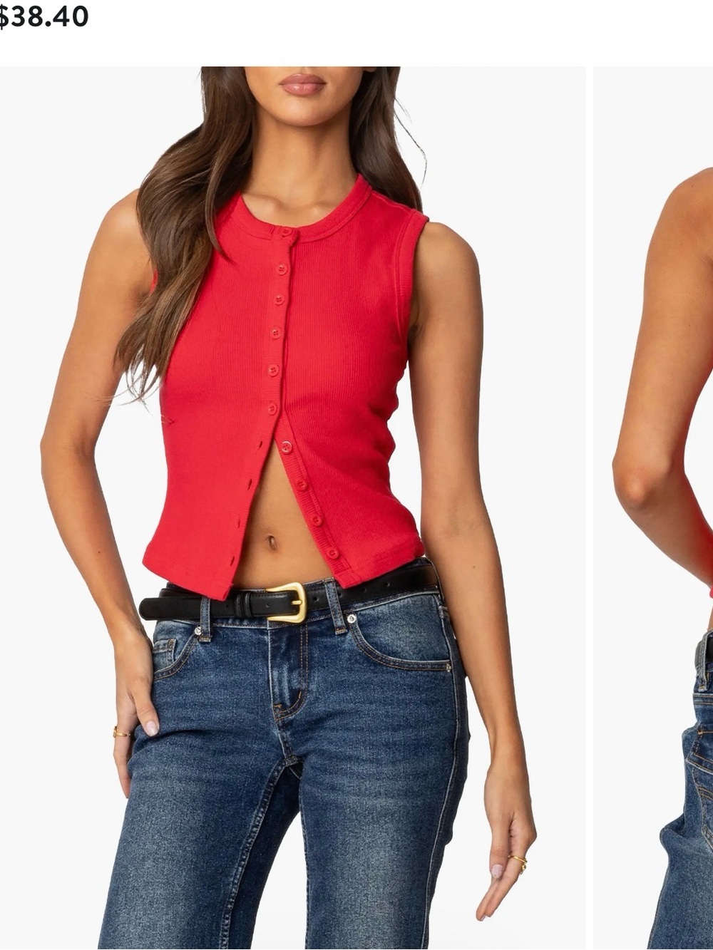 Edikted red “Basel front button up tank” sweater cardigan